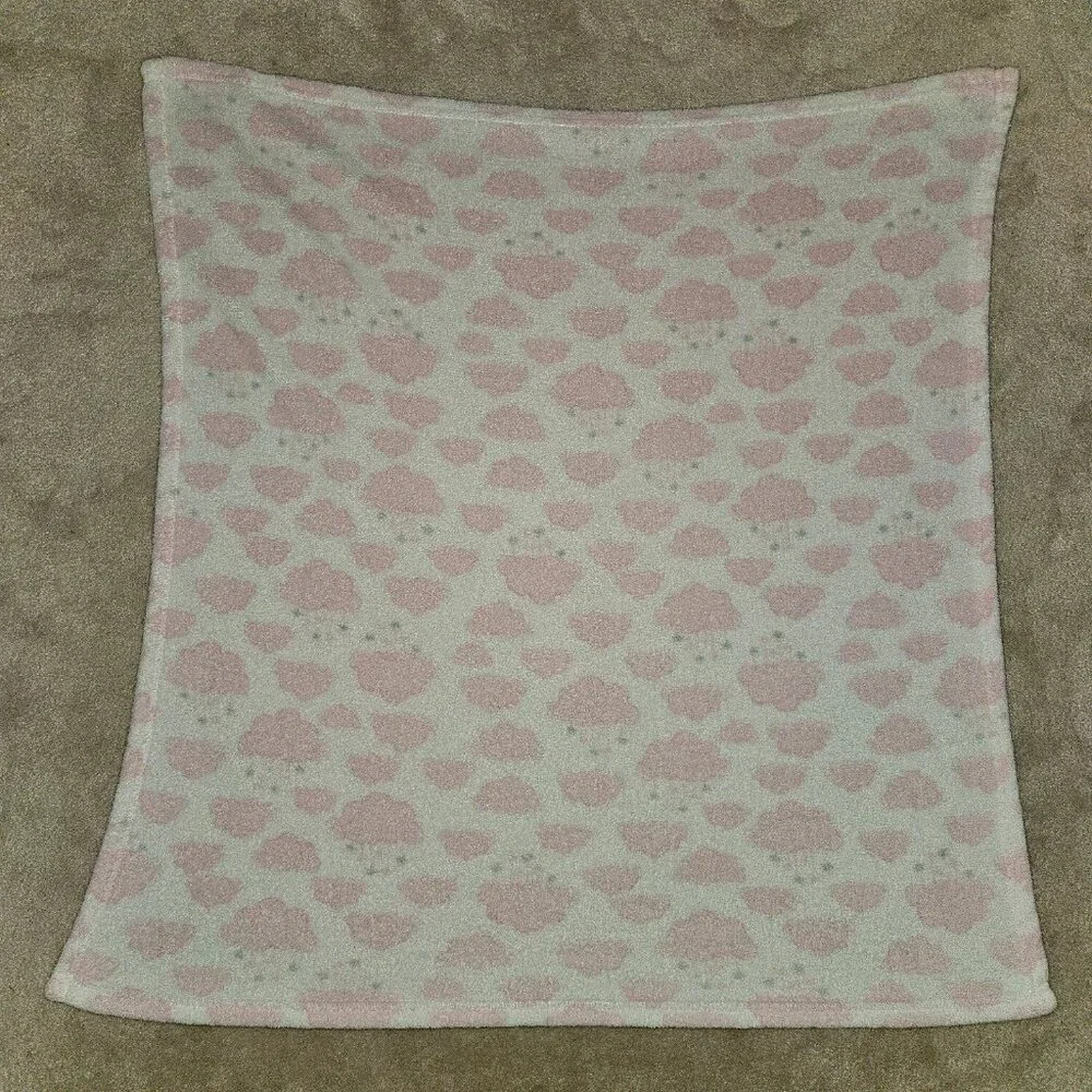 Cutie Pie Pink White Clouds Fleece Baby Blanket Sky Girl Rain 30x36 READ AS IS